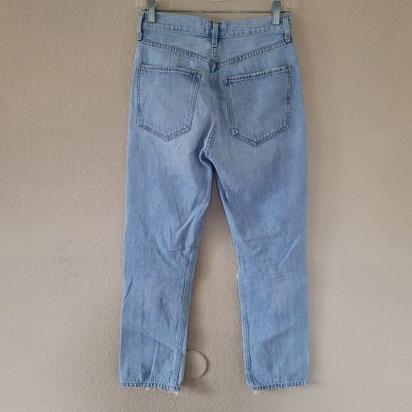 AGOLDE Riley Straight Jeans Size 25 Medium Wash High Rise Button Fly Distressed - Picture 11 of 11